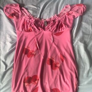 Pink Cherry Print Women's Top